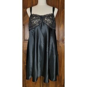 Morgan Taylor Intimates Black Satin Lace Nightgown 1X Plus Sleepwear